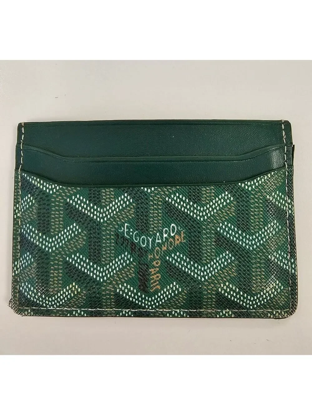 Goyard Green Card Holder with Signature Chevron Pattern